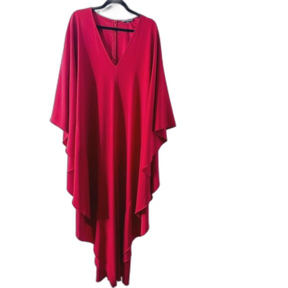 ISSUE New York Red Deep V-Neck Sheath Maxi Dress Sz L Elegant Flowy Boho Chic - Picture 4 of 14